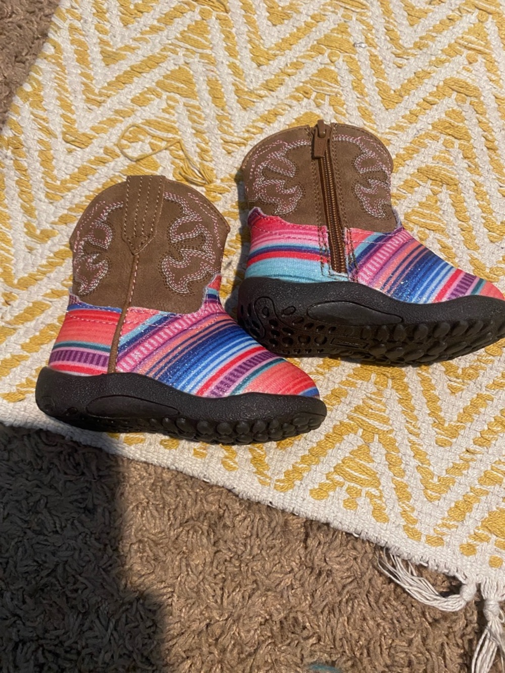 NWOB Roper Baby Multicolor Serape Boots with Brown Trim